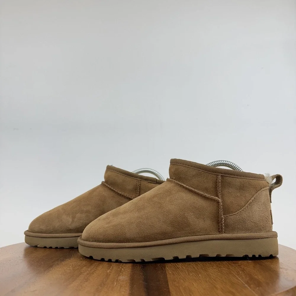 Womens Ugg Classic Ultra Mini Tan Shearling Lined Comfort Boots Size 7 M GUC - Picture 2 of 9